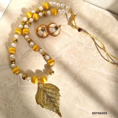 Mustard yellow silk thread long necklace set