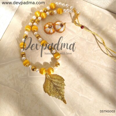 Mustard yellow silk thread long necklace set