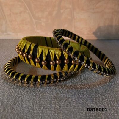 Handcrafted Yellow and Black Silk Thread Bangle Set