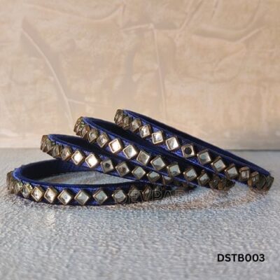 Handcrafted Royal Blue Silk Thread Bangles with Mirror Work