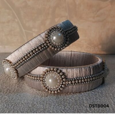 Handcrafted Silver Grey Silk Thread Bangles