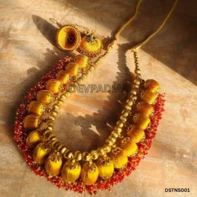 Honey Golden Grandeur Silk Thread Necklace Set