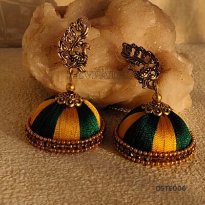Green & Mustard Handcrafted Silk Thread Jhumkas