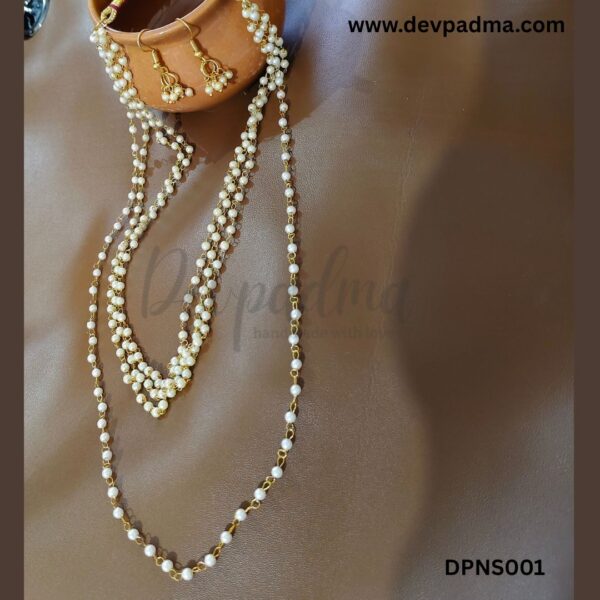 Royal 4-Layer Pearl Mala Set with Earrings - Image 3