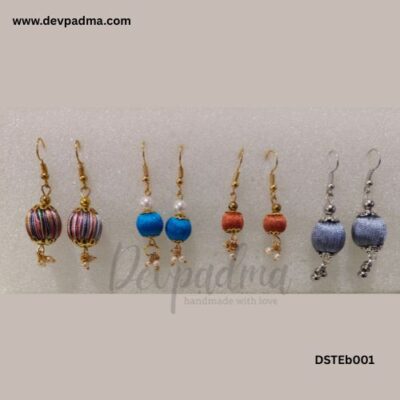 Silk Thread Ball Earrings – Set of 4 Pairs (Multicolor Combo)