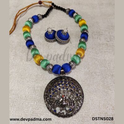 Peacock Radiance Silk Thread Necklace Set