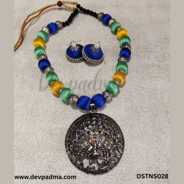 Peacock Radiance Silk Thread Necklace Set
