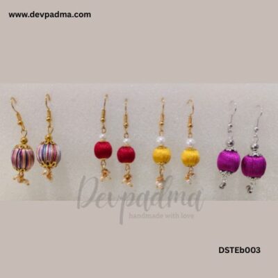 Handmade Silk Thread Earrings – Set of 4 Vibrant Pairs