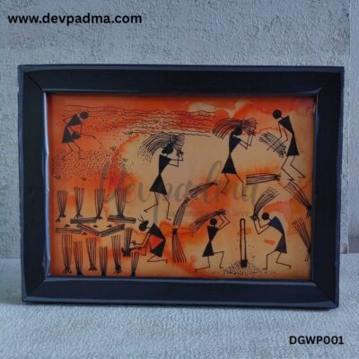 Handcrafted Warli Art Frame – Harvest Scene
