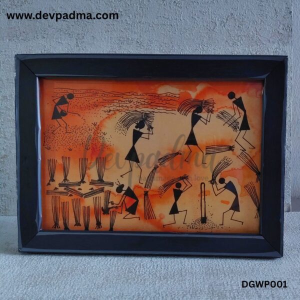 Handcrafted Warli Art Frame – Harvest Scene