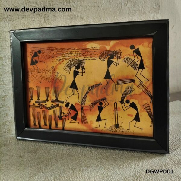 Handcrafted Warli Art Frame – Harvest Scene - Image 3