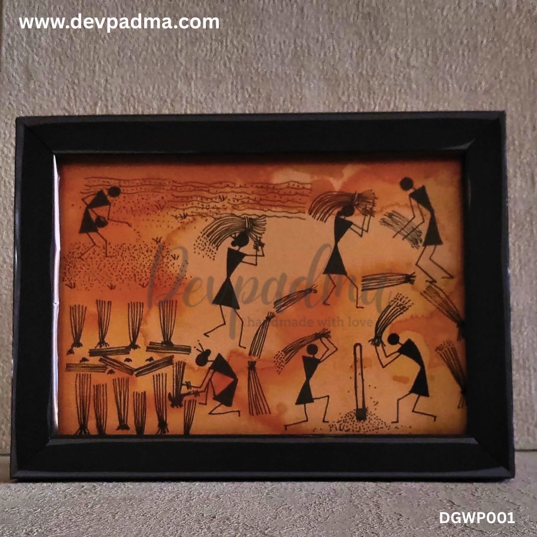 Handcrafted Warli Art Frame – Harvest Scene - Image 4