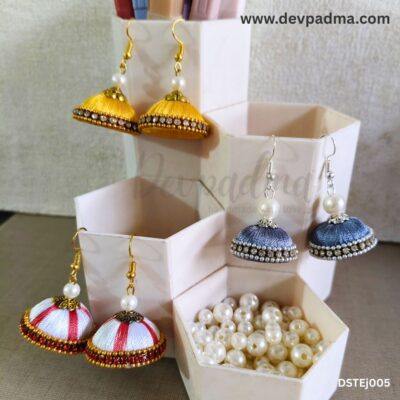 Elegant Silk Thread Jhumka Earrings – Set of 3 Pairs