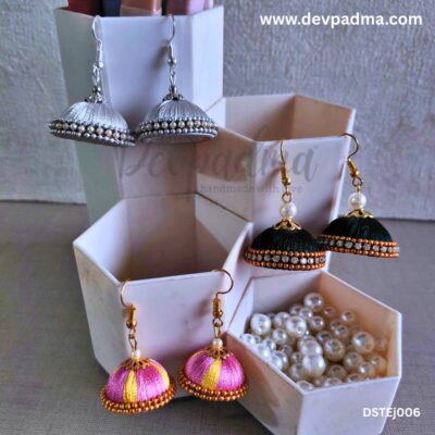 Stylish Silk Thread Jhumka Earrings – Set of 3 Pairs