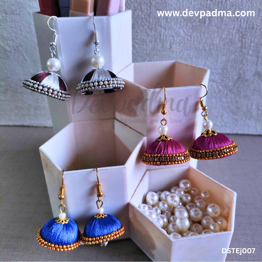 Vibrant Silk Thread Jhumka Earrings – Set of 3 Pairs
