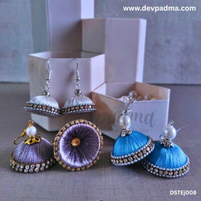 Elegant Silk Thread Jhumka Earrings – Set of 3 Pairs