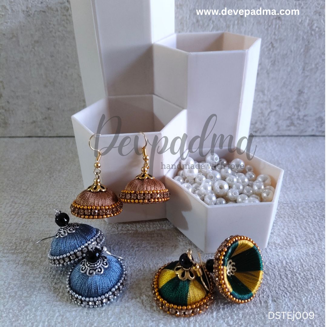 Trendy Silk Thread Jhumka Earrings – Set of 3 Unique Pairs - Image 3
