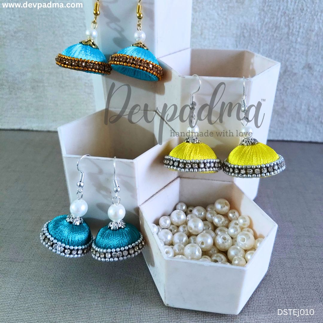 Vibrant Silk Thread Jhumka Earrings – Set of 3 Colorful Pairs