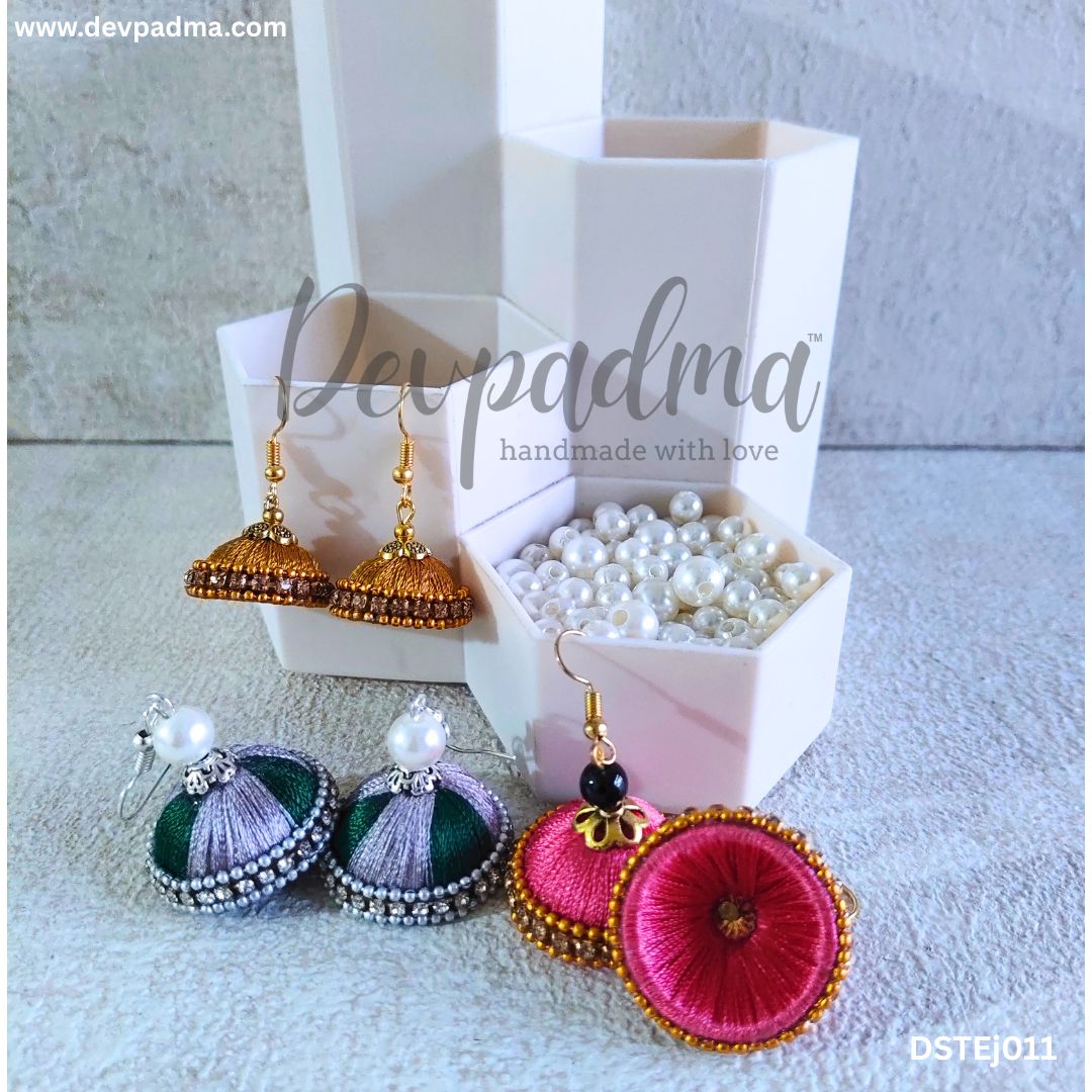 Silk Thread Jhumka Earrings Combo – Set of 3 Festive Pairs