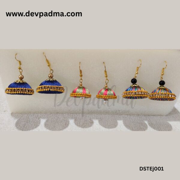 Silk Thread Jhumka Earring Set – Combo of 3 Pairs - Image 2