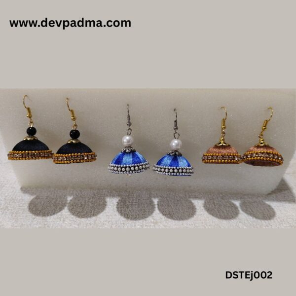 Silk Thread Jhumka Earrings - Set of 3 - Image 2