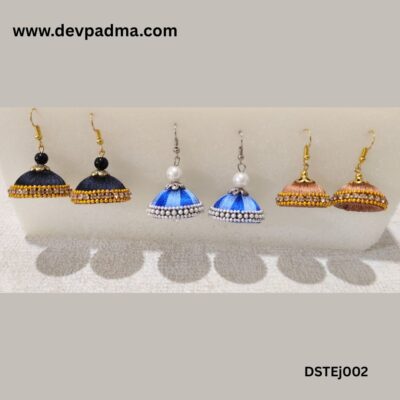 Silk Thread Jhumka Earrings - Set of 3