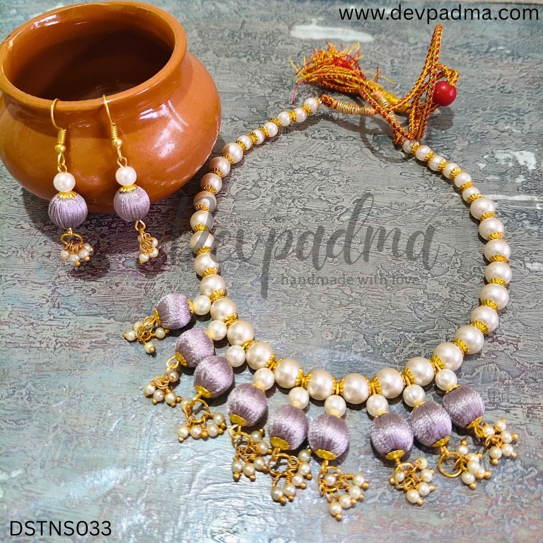 Elegant Pearl & Silk Thread Jewelry Set - Image 3